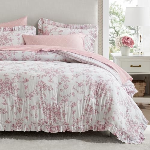 Madison Park 7-Piece Pink Floral Comforter Set with Sheets Full