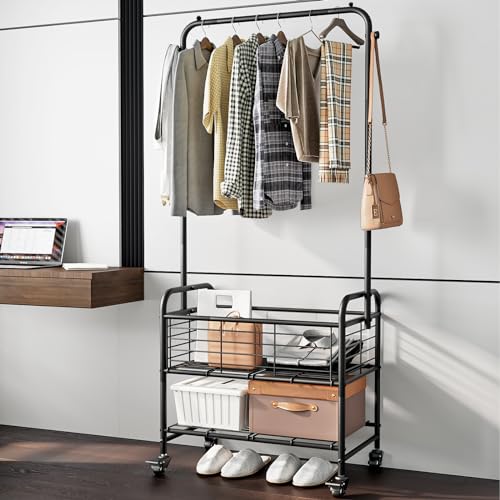 Laundry Cart with Wheels and Hanging Rack - Black, 1 Bag