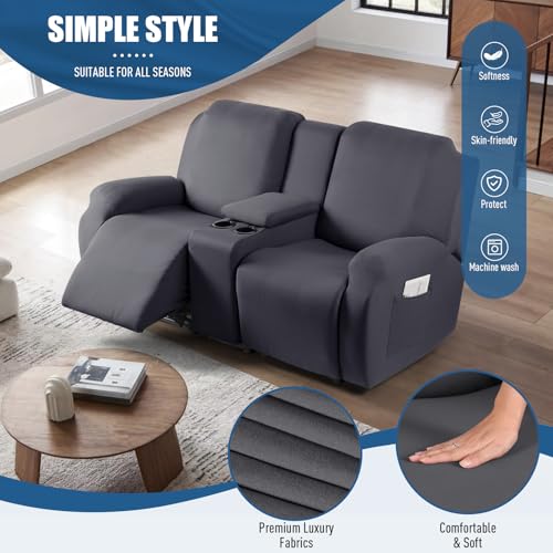 Dark Gray Reclining Loveseat Cover with Console - 2 Seat Slipcover