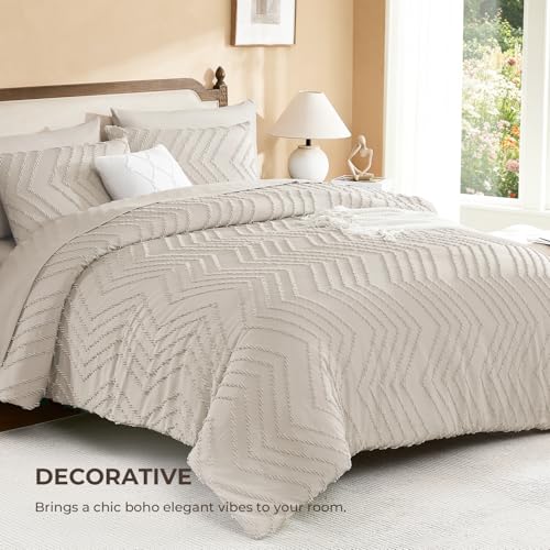 Oversized King Comforter Set with Sheets - Dark Oatmeal 7 Pieces Boho Bedding