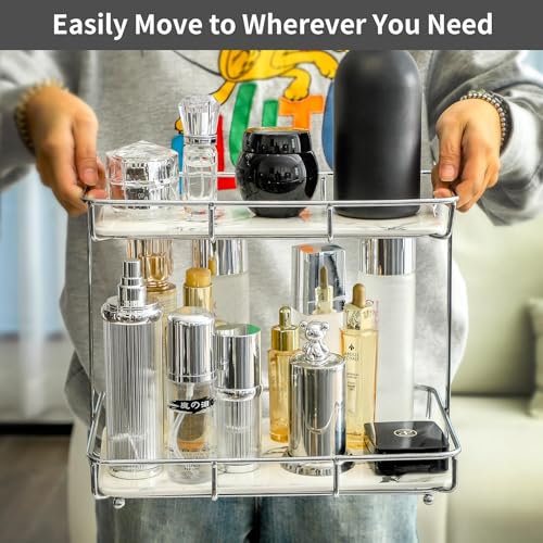 2 Tier Bathroom Organizer Shelf with Marble Ceramic Trays & Stainless Steel Frame