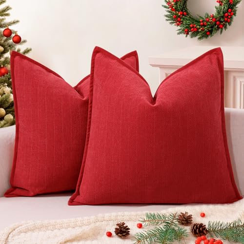 ZWJD Christmas Pillow Covers 22x22 Set of 2 Chenille Red Decorative Pillowcases