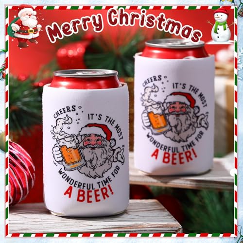 Sieral White Christmas Beer Can Cooler Sleeves - Festive Holiday Drink Insulators (2 Pack)