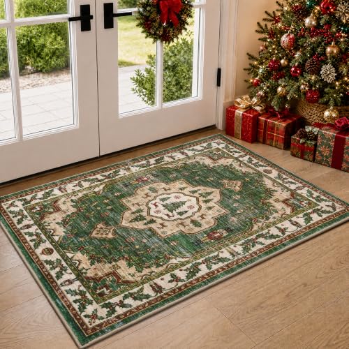 Engiw Christmas Tree Rug 2x3 ft Washable Non-Slip Xmas Carpet for Living Room & Entryway