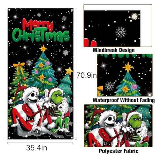 Sunwer Merry Christmas Door Cover Jack Decoration Front Porch Sign Backdrop Banner for Home Decor