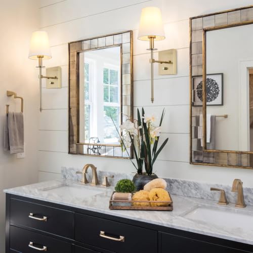 Dimmable Wall Sconces Set of 2 - Gold Modern Bathroom Vanity Lighting Fixtures with On/Off Switch