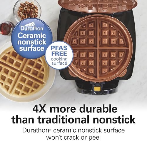 Hamilton Beach Flip Belgian Waffle Maker with Removable Ceramic Grids, Black, Single Flip Design