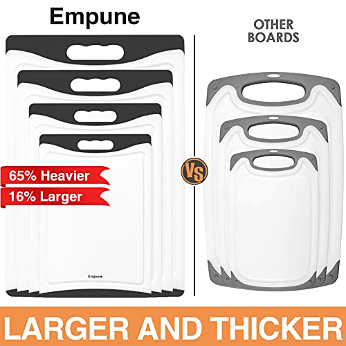 Empune Black BPA-Free Plastic Cutting Board Set with Juice Grooves, Handles, Extra Large, Dishwasher Safe, 4-Piece Kitchen Chopping Boards