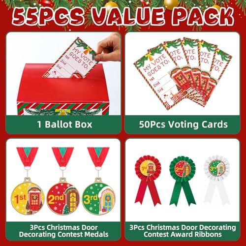 Cunno Red Christmas Door Decorating Contest Kit with Voting Box & Medals