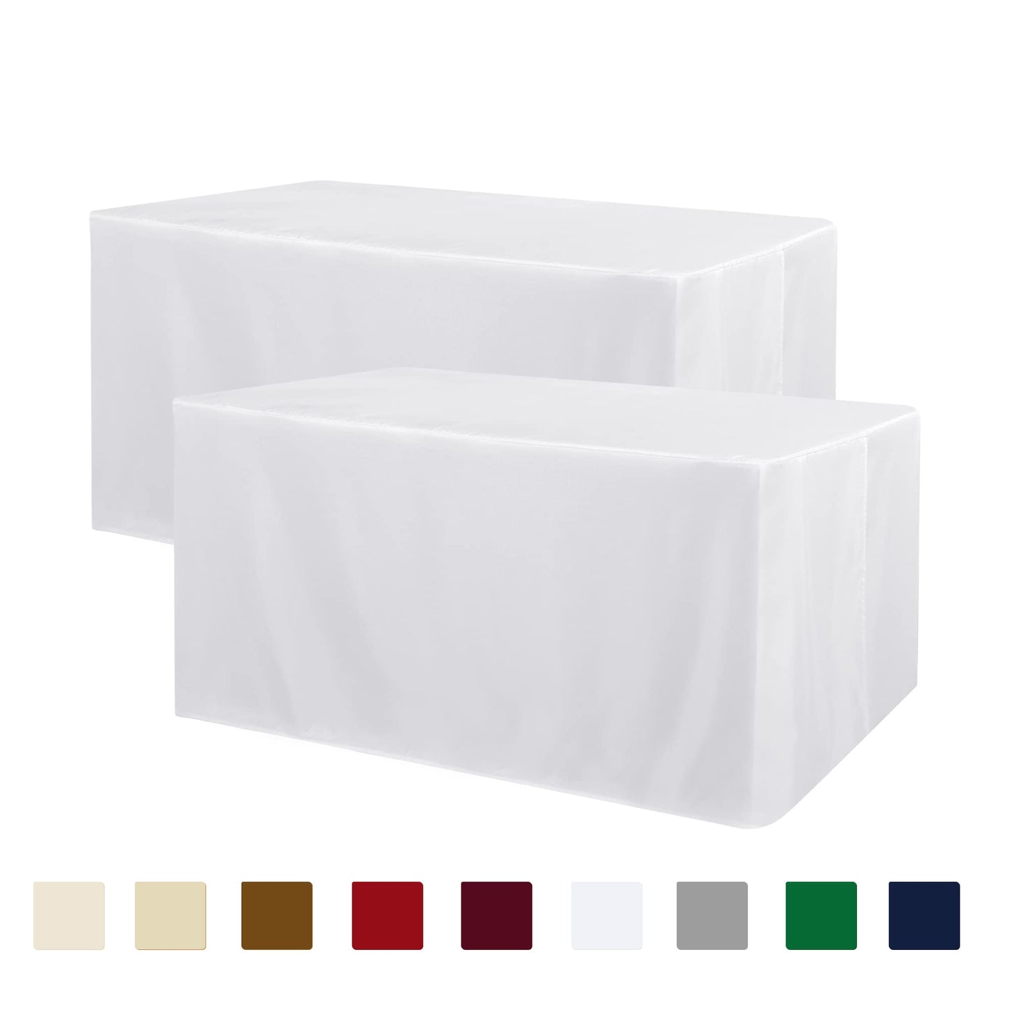 Obstal 2 Pack Table Clothes for 6 Foot Rectangle Tables - Water Resistant Washable Fabric Polyester Rectangle Table Cover Protector for Wedding, Banquet and Trade Shows, 72L x 30W x 30H Inches, White