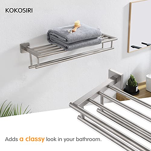 20 Inch Towel Rail with Double Bars - Brushed Steel Wall Mounted Bathroom Towel Holder