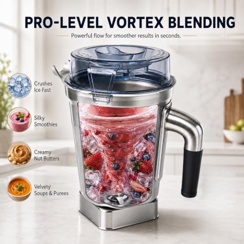 64 Oz Stainless Steel Blender Pitcher Compatible with Ascent Series - Food-Grade Replacement Jar