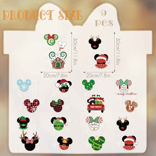 RiVolTa Christmas Mouse Window Clings - 9 Sheets Cute Merry Xmas Snowflake Sticker Decor for Glass Gingerbread Bow Decals Kids Winter Holiday Decorations Home Office Kitchen Hotel Decorative Supplies