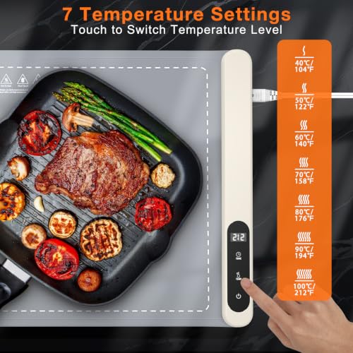 Food Warming Mat 24x15 Inch with Rapid Full Surface Heating and Temperature Control - Gray, Large Size