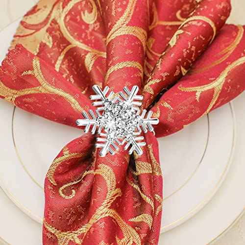 ZeeDix Silver Snowflake Christmas Napkin Rings Set of 8 for Dinning Table Setting- Rustic Dinner Tables Setting Decoration for Wedding Receptions, Christmas, Thanksgiving Holiday Party Dinner Parties