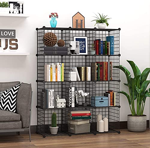C&AHOME Black Wire Cube Storage Organizer 12-Cube Metal Shelving Unit
