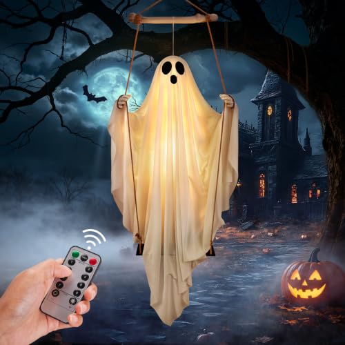 Halloween Decorations Outdoor - 5FT Hanging Swing Ghost with Remote