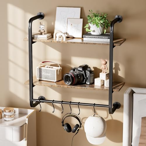 2-Tier Industrial Pipe Floating Wall Shelf - 24 Inch Kitchen & Living Room Storage