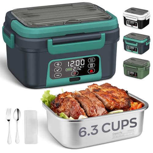 Cordless Electric Lunch Box 6.3 Cups Self-Heating with 20000mAh Battery - Grey & Lake Green / 1Pack