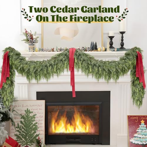 9FT Artificial Cedar Garland for Christmas Mantel - 2PCS Lush Holiday Decor