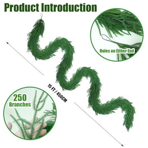 15FT Norfolk Pine Garland - Extra Full Real Touch Holiday Decor for Indoor & Outdoor Use, by Tixiquns