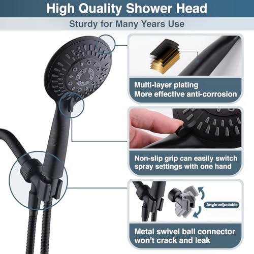 BRIGHT SHOWERS 2.5 GPM Oil-Rubbed Bronze Handheld Shower Head with 9 Spray Settings & 60-Inch Hose