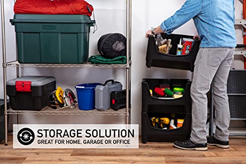 Jumbo Stackable Storage Bins - Pack of 3 with Large Handles & Wide Front Opening