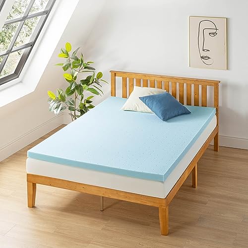 Best Price Mattress 2.5 Inch Ventilated Memory Foam Mattress Topper, Cooling Gel Infusion, CertiPUR-US Certified, Full, Blue