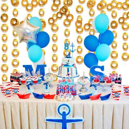 4 Pcs 46 Ft Gold Rings Garlands Cartoon Themed Birthday Party Decorations 7.87 Inch Gold Rings Hanging Streamers Banner Background for Cartoon Theme Birthday Party Supplies