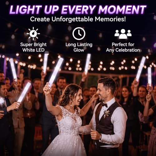 24 Pack LED Foam Glow Sticks Wands for Parties, Weddings & Events