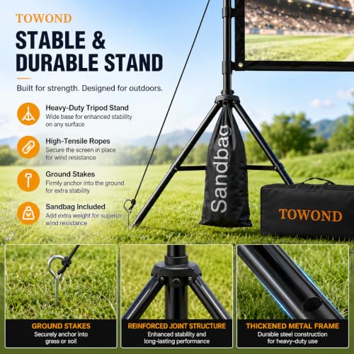 Towond 120 Inch Portable Projector Screen with Stand, 4K HD Indoor Outdoor Movie Display