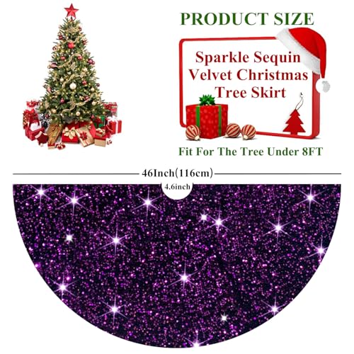 FUHSY Purple 48in Tree Skirt with Sparkly Sequin Velvet - Halloween Christmas