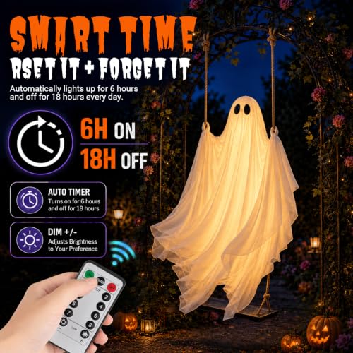 5 FT Lighted Halloween Ghost Swing Decoration with Remote & Timer