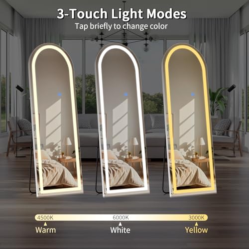 Koonmi Full Length Mirror with LED Lights, 56x20 Inches, Arched Standing Design