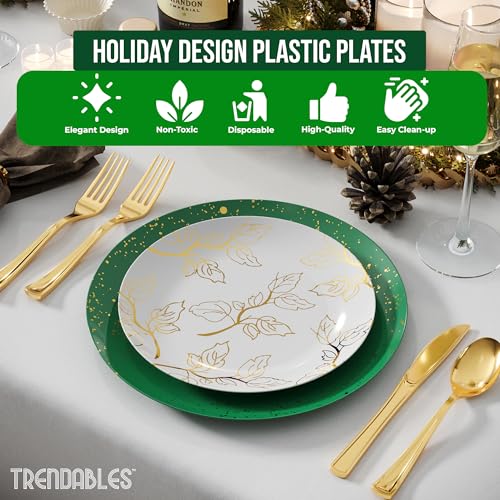 Trendables Disposable Christmas Plates Set 100 Pcs with Cutlery - Holiday Dinnerware