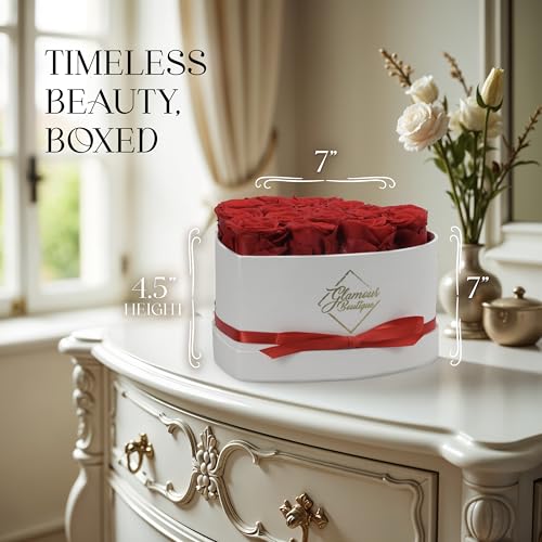 16 Red Preserved Roses Heart Box Gift for Her Wife Mom - Everlasting Flowers