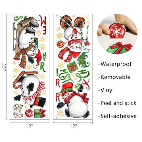 Mfault Merry Christmas Snowman Wall Decals Stickers, Xmas Tree Sleigh Peppermint Candy Decorations Bedroom Art, Snowflake New Year 2026 Party Home Kitchen Decor Winter Holiday Gift