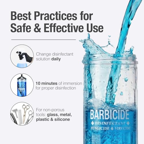 BARBICIDE Disinfectant Starter Kit with 37 Oz Jar & 64 Fl Oz Concentrate – Salon & Barber Tool Sanitizing