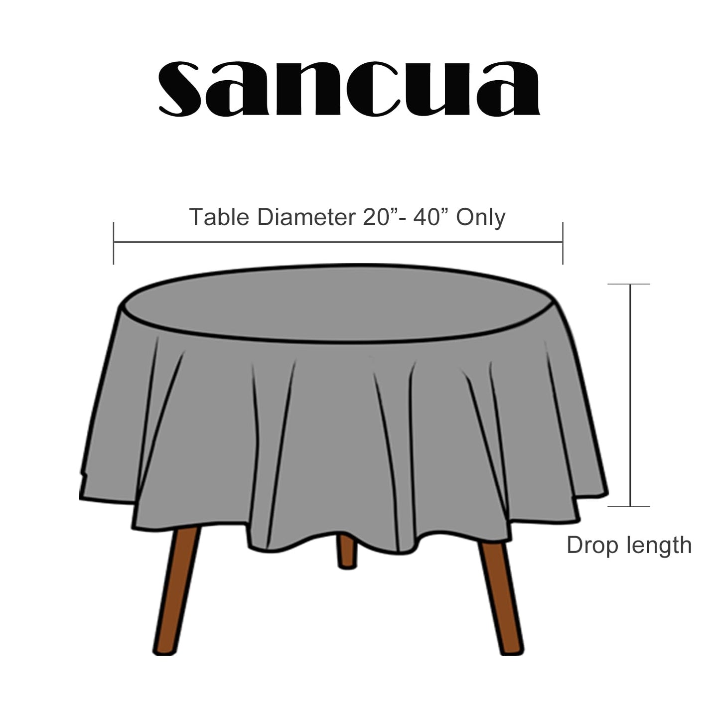 sancua Round Tablecloth - 60 Inch (Fits 20-48 Inch Tables), Water Resistant Spill Proof Washable Polyester Table Cloth Decorative Fabric Table Cover for Dining, Buffet Parties and Camping, Black