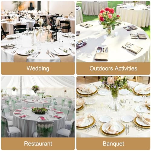 Yemosa 10 Pack White 90 Inch Round Polyester Tablecloths - Stain & Wrinkle Resistant