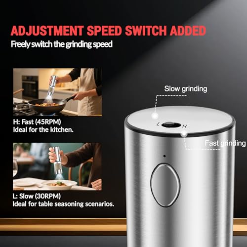 Electric Salt and Pepper Grinder Set with Charging Base, 2 Pack