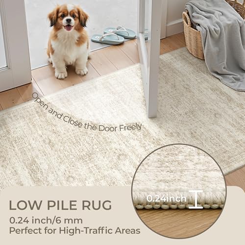 Beige 2'6 x 8' Non Slip Washable Runner Rug - Kitchen Entryway Mat