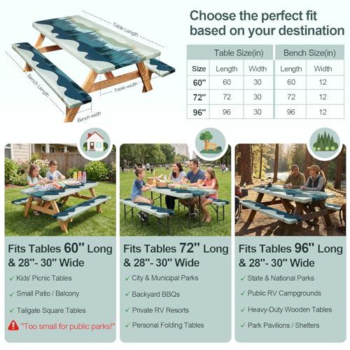 Play Tailor 96in Green Blue Picnic Table & Bench Cover Set Waterproof Outdoor Camping