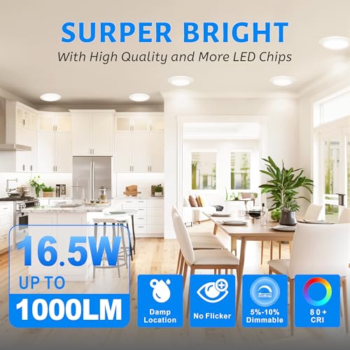 ECOELER 5/6 Inch LED Disc Light 16.5W 1100LM Dimmable 3-Color CCT - Flush Mount Ceiling Light, 24 Pack