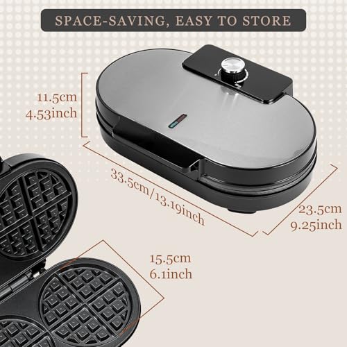 UVFAST Double Waffle Maker 6 Inch, 1200W Belgian Waffle Iron with Temperature Control