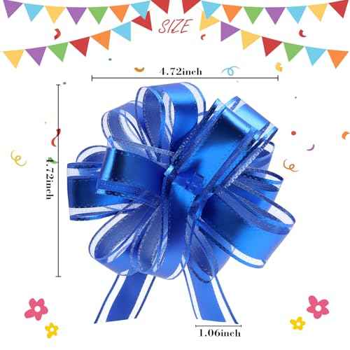 Uintoon 12Pcs Pull Bow Gift Wrapping Christmas Gift Bows Blue Ribbon Pull Flower Bows for Wedding Valentine's Day Party Birthdays Holidays Gift Wrapping Bows