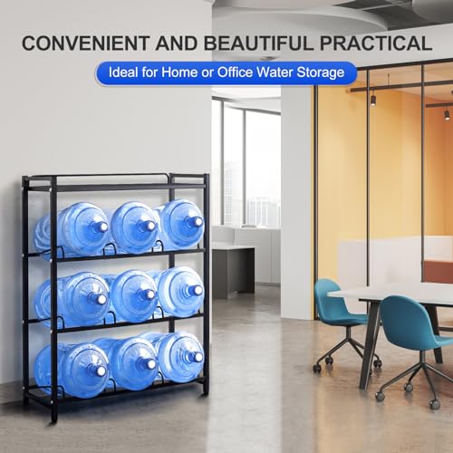 Black 9-Slot 5 Gallon Water Bottle Holder with Top Shelf - Heavy Duty Rack