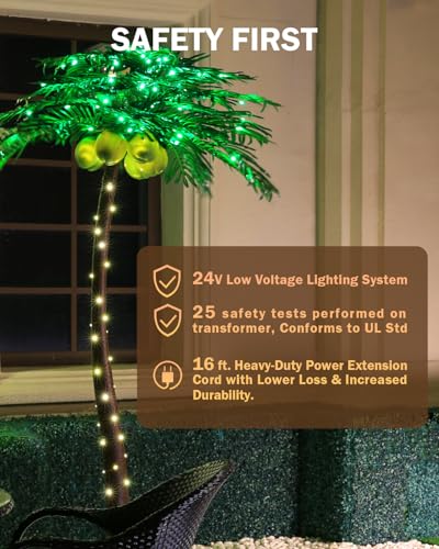 Tybeeu 5ft Lighted Palm Tree with 136 LED Lights & Glowing Coconuts - ETL UL Safe