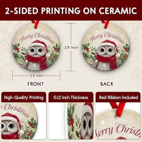 Owl Christmas Ornament 2025 ? Adorable Animal Christmas Tree Decoration, Holiday Keepsake Gift for Kids, Festive Owl Xmas Tree Decor, Winter Gift Ideas for Animal Lovers, Friends and Family