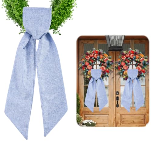 Blue 2-Pack Burlap Wreath Sash for Front Door 5 x 54 in - DIY Embroidery/Monogram
